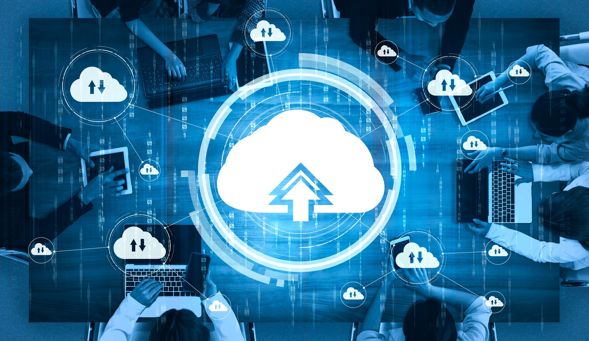 Cloud computing technology and online data storage for business network concept.